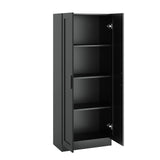 Panana Wooden Storage Cabinet, Narrow Pantry Cabinets Free Standing Tall Storage Cabinet with 2 Doors and Shelves (Black) Panana