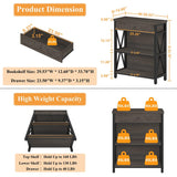 FATORRI Rustic Bookshelf with Drawer, Industrial Wood and Metal Bookcase, Small Book Shelf and Low Book case for Small Space (Walnut Brown) FATORRI