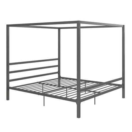 DHP King Metal Canopy Bed, Modern Design with Built-In Headboard, Sturdy Frame, No Box Spring Needed, Gunmetal Gray DHP
