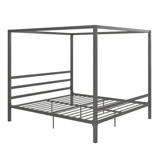 DHP King Metal Canopy Bed, Modern Design with Built-In Headboard, Sturdy Frame, No Box Spring Needed, Gunmetal Gray