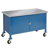 Global Industrial Mobile Workbench with Security Cabinet, Stainless Steel Square Edge, 72" W x 30" D, Blue Global Industrial