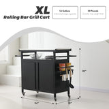 XL Rolling Bar Grill Cart Outdoor Patio Furniture, Outdoor Grill Table with Stainless Steel Top for Kitchen Prep and Outdoor Storage Cabinet for Grilling Accessories, Black Nessxa