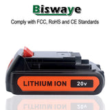 Biswaye 2-Pack 4.0 Ah 20V Lithium Battery LBXR20 Compatible with Black and Decker 20V Max Battery LBXR2520 LBXR2020 LB2X3020 LBX20 LB2X4020 LBX4020 and LST522 LHT2220 LST300 20-Volt Max Tools Biswaye