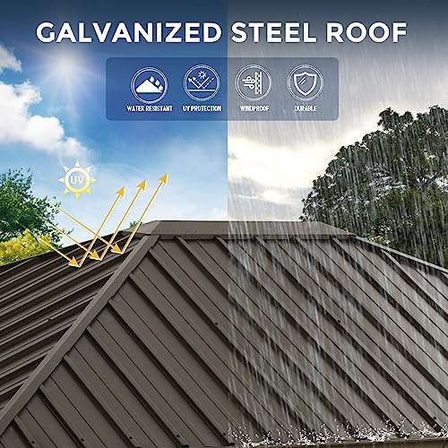 ABCCANOPY Grill Hardtop Gazebo 6x8 - Outdoor Metal Hard Top Gazebo, Permanent Galvanized Steel BBQ Gazebo Aluminum Framed Pavilion with Shelves for Patio Backyard Lawn Garden (Single Roof, Dark Brown) ABCCANOPY