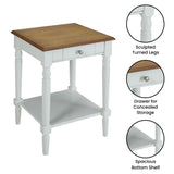 Convenience Concepts French Country End Table 18" -Traditional Farmhouse Side Table with Storage Drawer and Shelf, Living Room, Driftwood/White Convenience Concepts