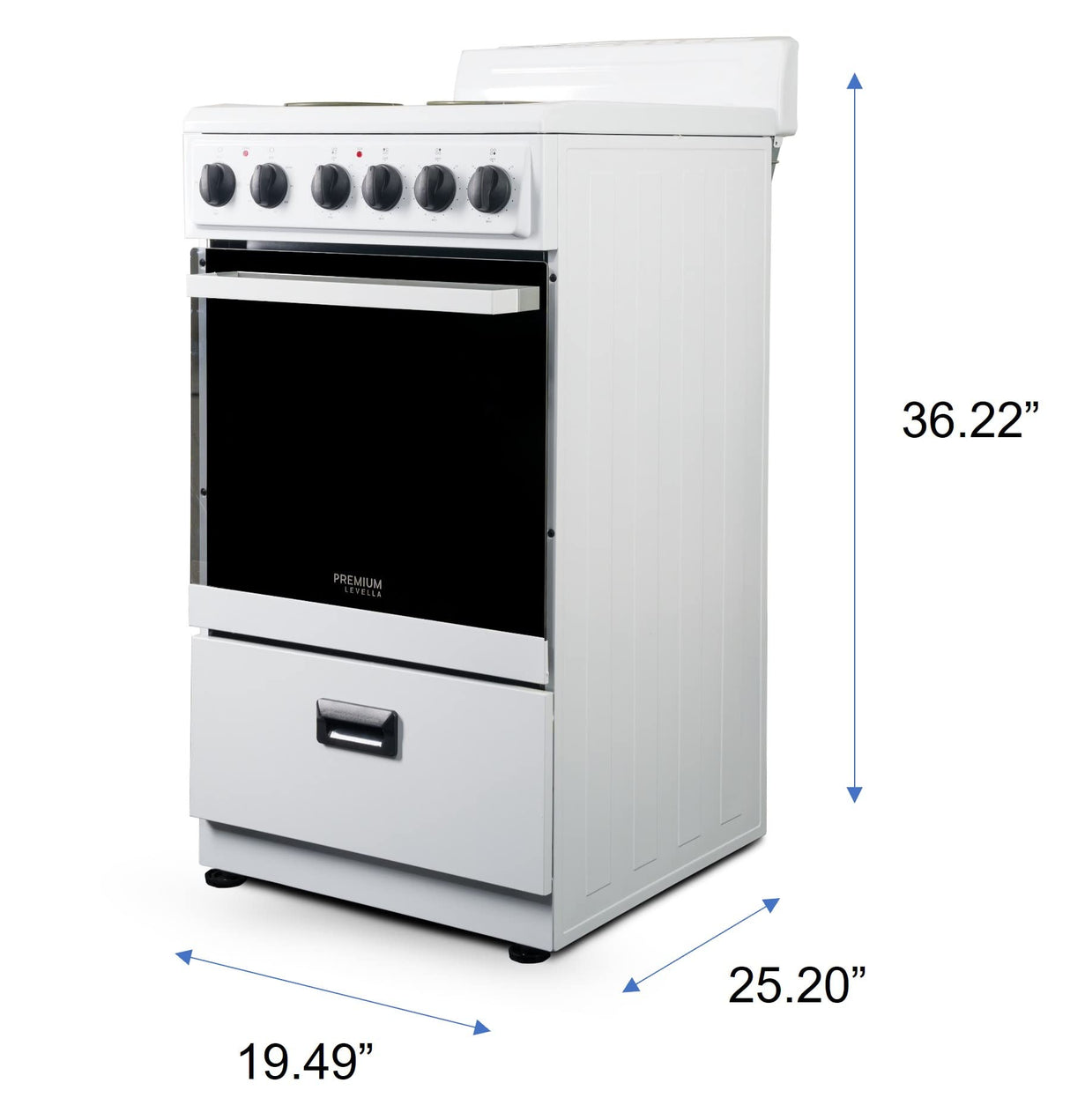 Premium Levella 20" Electric Range with 4 Coil Burners and 2.2 Cu. Ft. Oven Capacity in White PremiumLevella