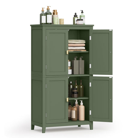 VASAGLE Floor Storage Cabinet, Freestanding Storage Unit with 4 Doors, Adjustable Shelves, 11.8 x 23.6 x 43.3 Inches, for Entryway, Bathroom, Forest Green UBBC552C01 VASAGLE