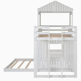 House Bunk Bed Twin Over Full with Playhouse Design for Kids - White Wood Frame by Harper & Bright Designs Harper & Bright Designs
