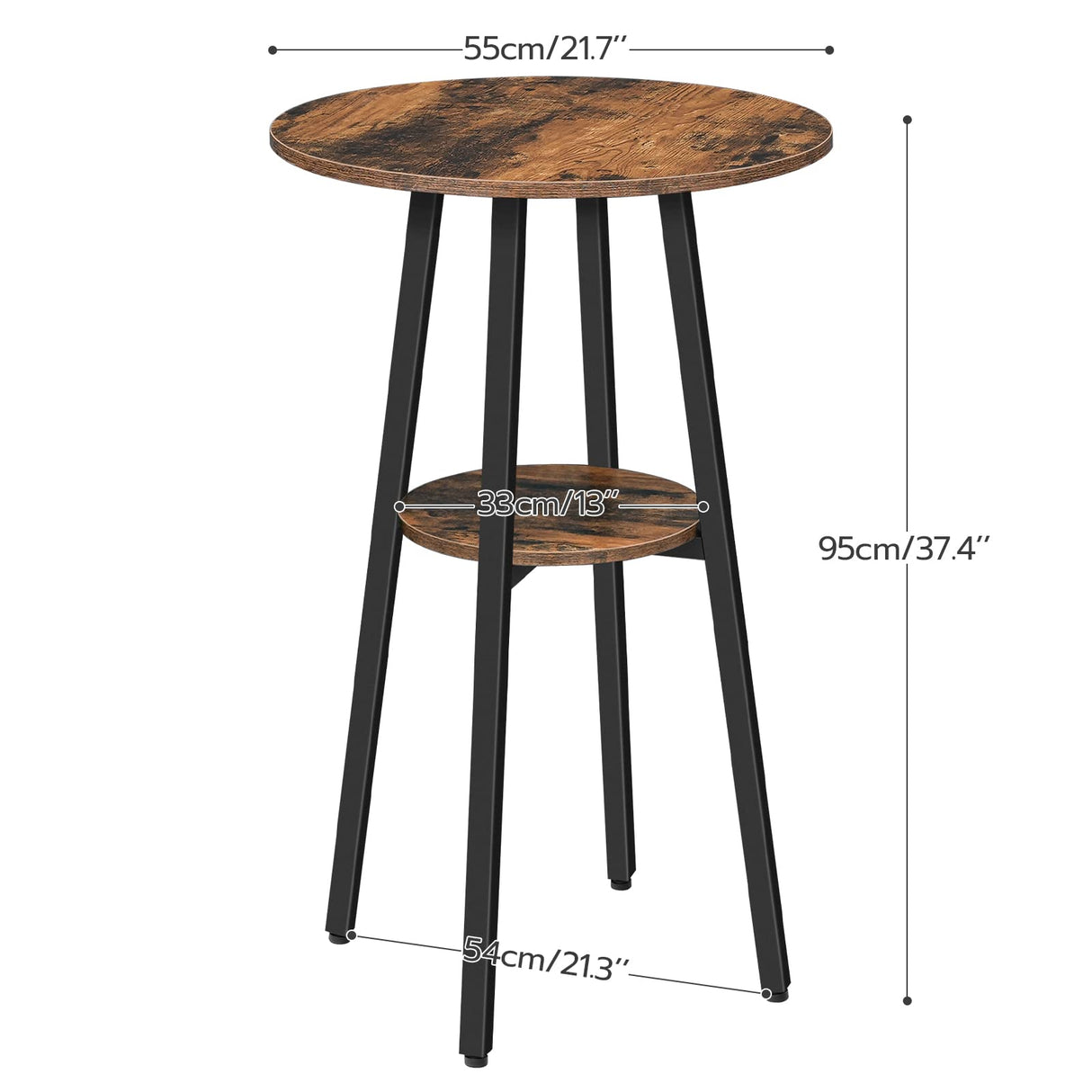 HOOBRO 2-Tier Rustic Brown Round Pub Table with Storage – 37.4" High Bistro Table for Small Spaces HOOBRO