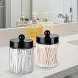 Komashr 3PC Farmhouse Decor Qtip Holder Apothecary Jars Bathroom Vanity Storage Organizer -Countertop Canister Container &Cute Stickers for Cotton Swab, Ball,Pad,Floss ,Paper Clips (Black，Plastic) Komashr