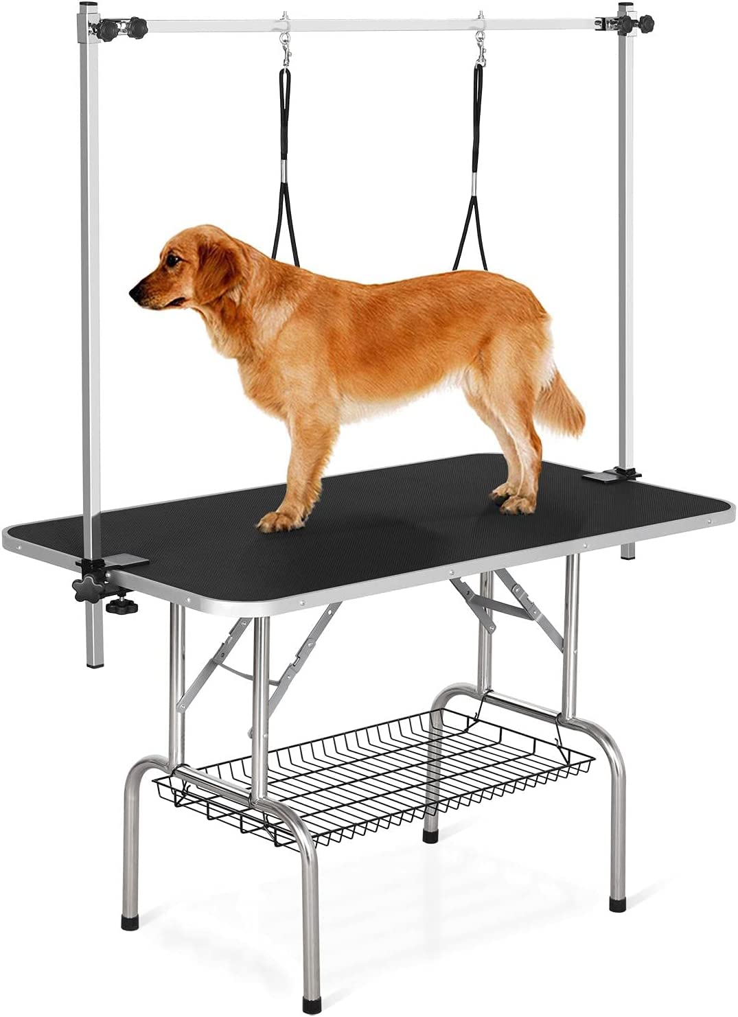 Professional Dog Pet Grooming Table Adjustable Heavy Duty Portable w/Arm & Noose & Mesh Tray (36", Black) - WoodArtSupply