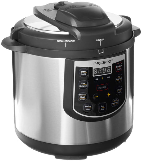 Presto 02141 6-Quart Electric Pressure Cooker, Black, Silver, Stainless steel Presto
