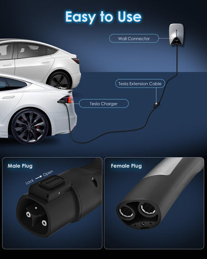 22ft Extension Cord for Tesla 50A, JADADA EV Charger Extension Cable 12kW 240V Compatible with Model 3/Y/X/S/Cybertruck, with NACS Plug for Level 1 & 2 Tesla Mobile Charger/Wall Connector - WoodArtSupply