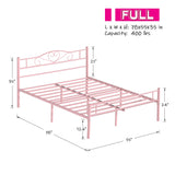 VECELO 14 Inch Full Size Metal Platform Bed Frame with Headboard and Footboard, Heavy Duty Mattress Foundation with Steel Slats Support, No Box Spring Needed, Pink VECELO