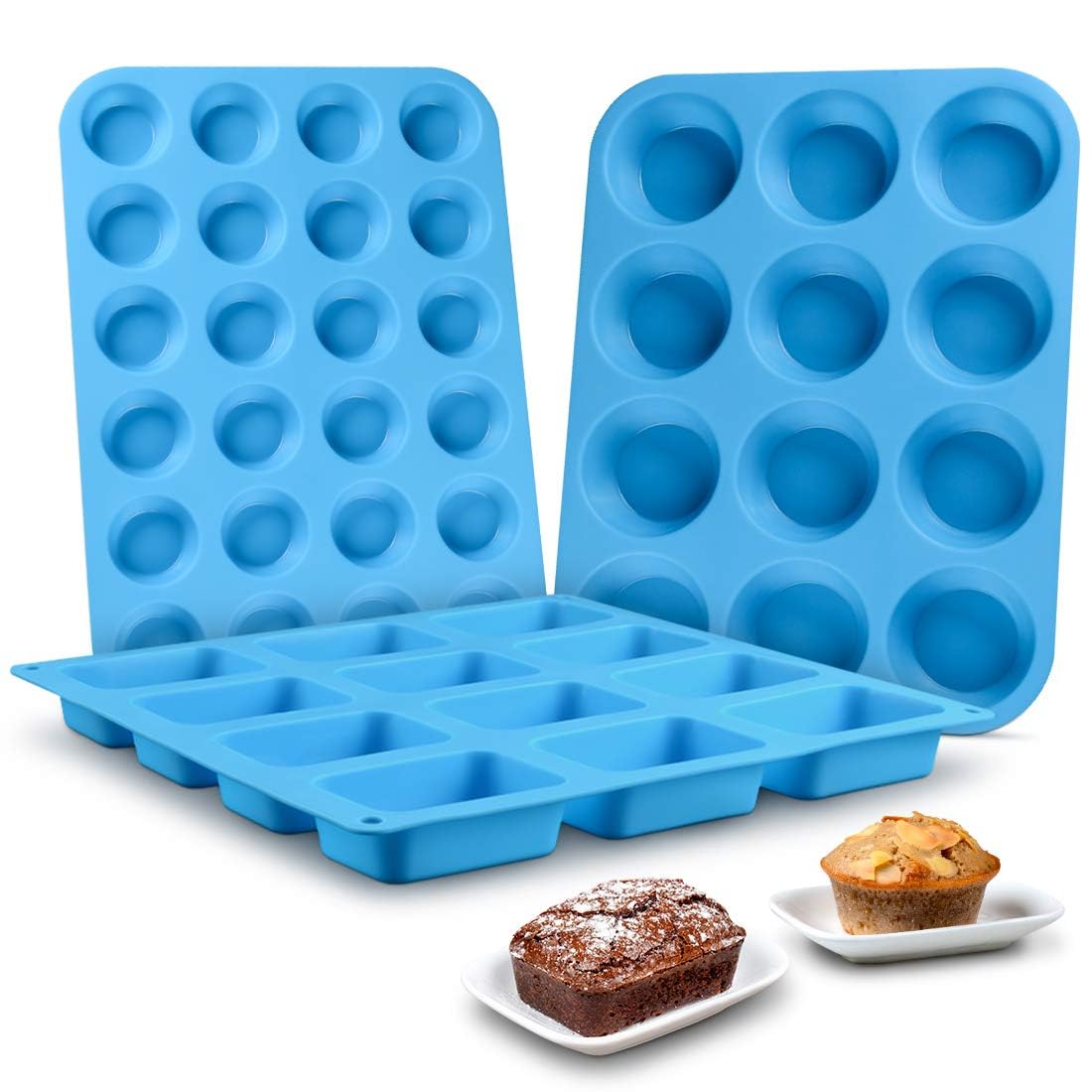 Silicone Muffin Pan - Cupcake Pan, Mini Loaf Pan Silicone Baking Molds Food Grade 3-Pack CAKETIME