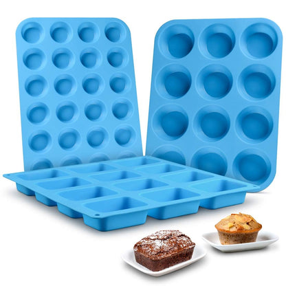 Silicone Muffin Pan - Cupcake Pan, Mini Loaf Pan Silicone Baking Molds Food Grade 3-Pack