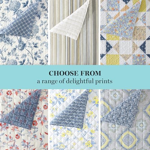 Martha Stewart King Size Quilt Bedding Set - 3 Piece, Soft Washed Microfiber, Printed Bedspread, Reversible, All Season, 1 Quilt, 2 King Pillow Shams, Blue, White & Red, Painted Floral Print Martha Stewart
