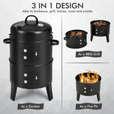 Giantex 3-in-1 Outdoor Smoker Grill, Portable Charcoal BBQ Grill with Smoker Combo, Built-in Thermometer and Air Vent, 6 Hooks, 2 Layers Vertical Steel Charcoal Smoker for Outdoor Cooking Camping Giantex