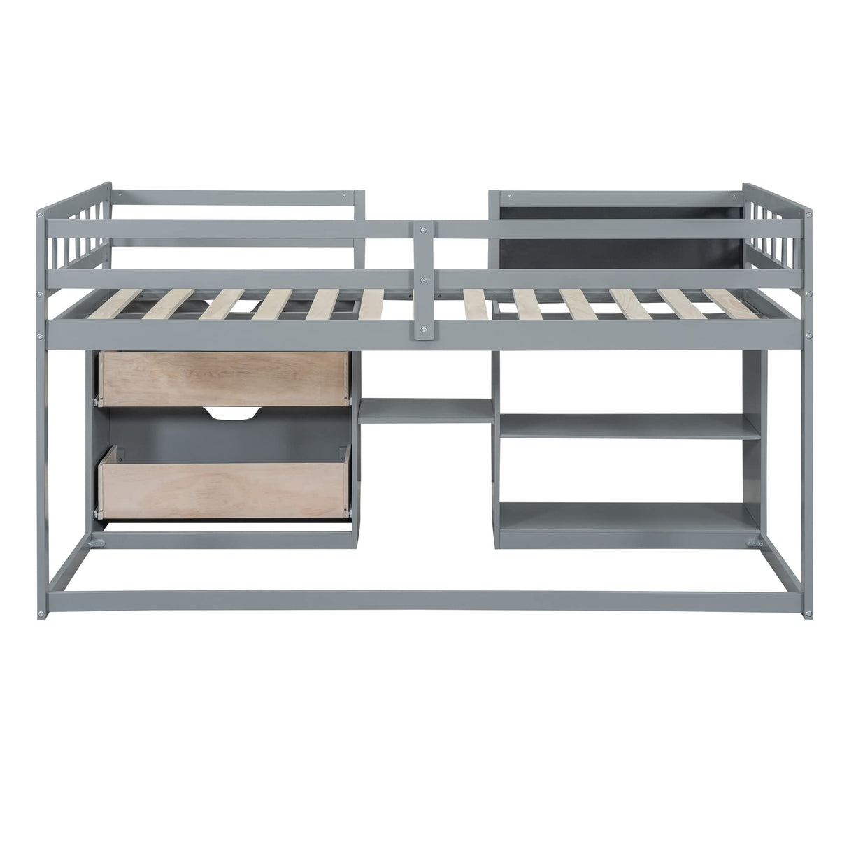 Harper & Bright Designs Twin Size Low Loft Bed with Storage Shelves and Drawers, Wooden Twin Size Loft Bed with Rolling Desk and Chalkboard, for Kids Teens Girls Boys - Gray Harper & Bright Designs