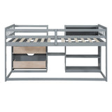 CITYLIGHT Twin Size Low Loft Bed with Storage, Kids Loft Bed with Small Rolling Desk & Chalkboard,Two Shelves and Two Drawers,Wooden Twin Loft Bed for Girls Boys Bedroom,Grey CITYLIGHT