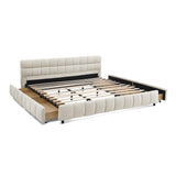 California King Cloud Bed Frame with Storage Drawers, Soft Padded Headboard Tufed Upholstered Low to Ground Floor Bed Marshmallow Bubble with Wood Slats No Box Spring Need, Noise-free(Beige Chenille) Deolme