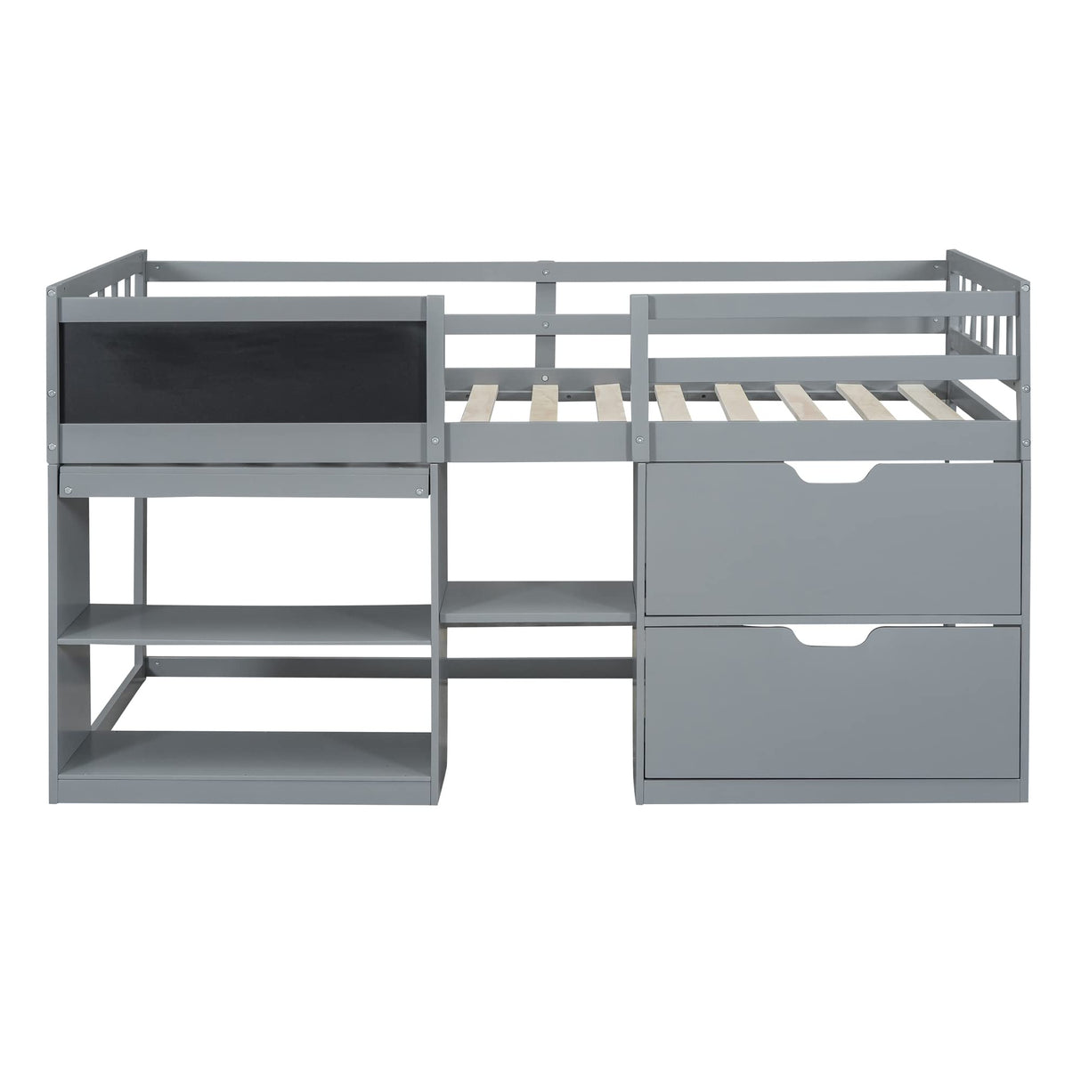 CITYLIGHT Twin Size Low Loft Bed with Storage, Kids Loft Bed with Small Rolling Desk & Chalkboard,Two Shelves and Two Drawers,Wooden Twin Loft Bed for Girls Boys Bedroom,Grey CITYLIGHT