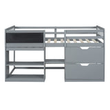 CITYLIGHT Twin Size Low Loft Bed with Storage, Kids Loft Bed with Small Rolling Desk & Chalkboard,Two Shelves and Two Drawers,Wooden Twin Loft Bed for Girls Boys Bedroom,Grey CITYLIGHT