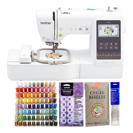 Brother SE700 Sewing and Embroidery Machine with 4"x4" Hoop Area - Touchscreen, USB Port, and Wireless Connectivity - 135 Built-in Designs & 103 Stitches Bundle with Sewing Accessories (5 Items) Brother