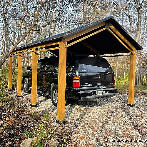 Sunjoy Carport 11 ft. x 20 ft. Wood Gazebo Heavy Duty Garage, Cedar Framed Gazebo Car Shelter with Metal Roof and Movable Ceiling Hook by AutoCove
