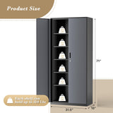 Athena Collection 71" Tall Metal Storage Cabinet with 2 Doors and 6 Ajustable Shelves, Garage Storage Cabinet for Files, Tools, Home Offcie, School, Garage, Pantry, Grey Black Athena Collection