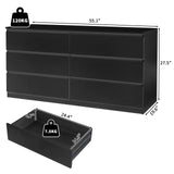 Karl home 6 Drawer Black Dresser for Bedroom, Wood Dresser with Deep Drawers, Long Dresser with Cut-Out Handles, 55" Wooden Dresser with Large Storage, Double Dresser Chest of Drawers Karl home