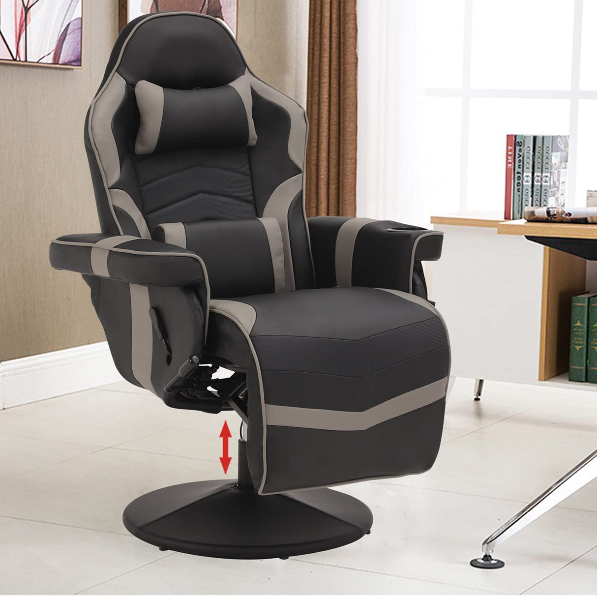 LVUYOYO Reclining Gaming Chair, Gaming Chair with Footrest and Massage, High Back PU Leather Gaming Recliner w/Adjustable Height, Swivel Game Chair with Lumbar Support, Cup Holder, Headrest LVUYOYO