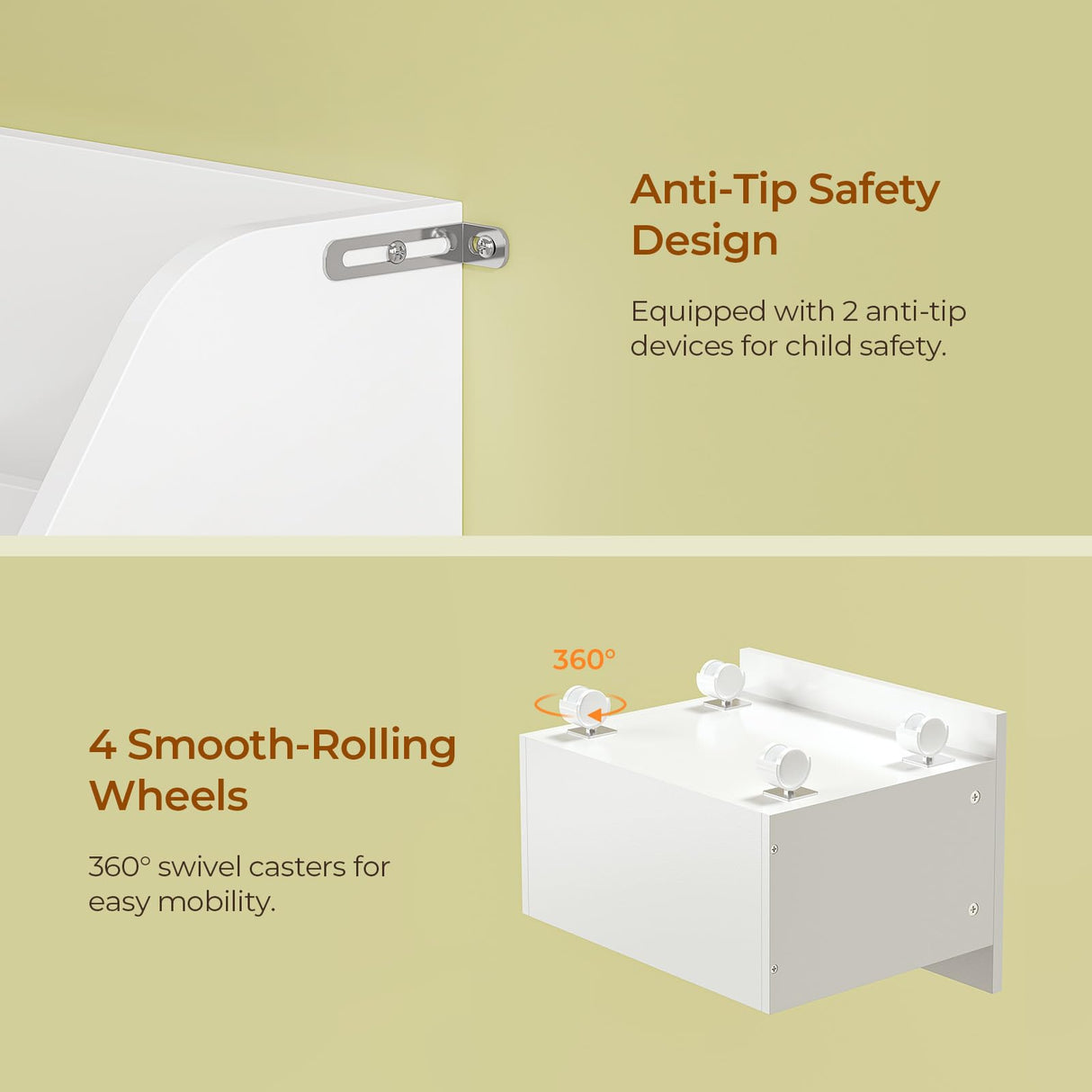 Kids Bookshelf - 4 Tier Small Bookcase for Kids Room, Toy Storage for Children with 2 Movable Drawers, Hidden Wheels, Toddler Book Display Shelves for Classrooms, Nursery, Playroom and Bedroom, White Sikaic