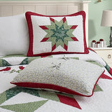 NELIFDER King Size Christmas Bedding Quilt Set 100% Cotton Red Bird White Snowflake Pattern Bedspread Real Patchwork Star Hand Made 3 Peice Wedding Ring Set NELIFDER