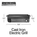 Hamilton Beach Professional Cast Iron Indoor Electric Grill & Griddle, 10" x 16" Preseasoned Cooking Surface, Adjustable Temperature up to 450° F, Black (38560) Hamilton Beach Professional