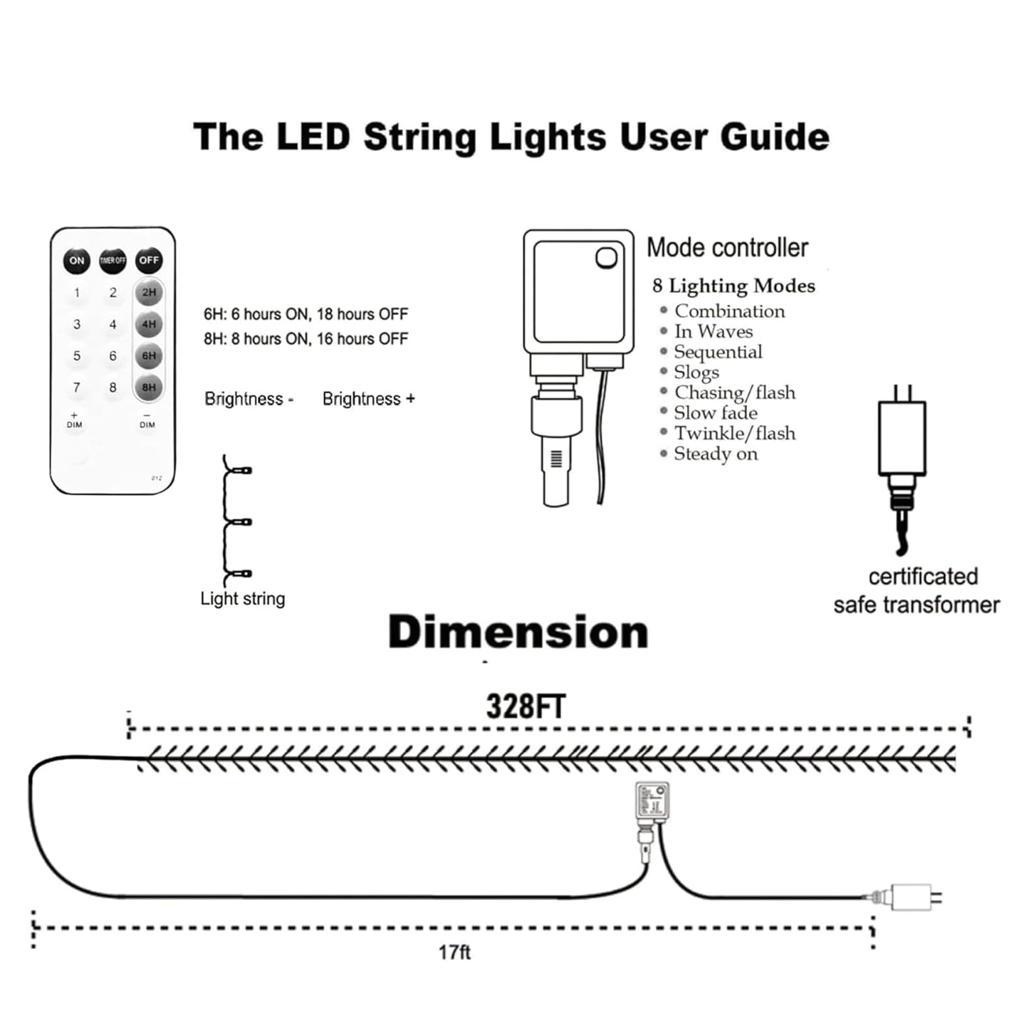 Dazzle Bright Outdoor Christmas String Lights, 1000 LED 328 FT Plug in Fairy Light with Remote Control 8 Modes & Timer, Waterproof Decoration for Home Garden Yard Xmas Wedding, Warm White