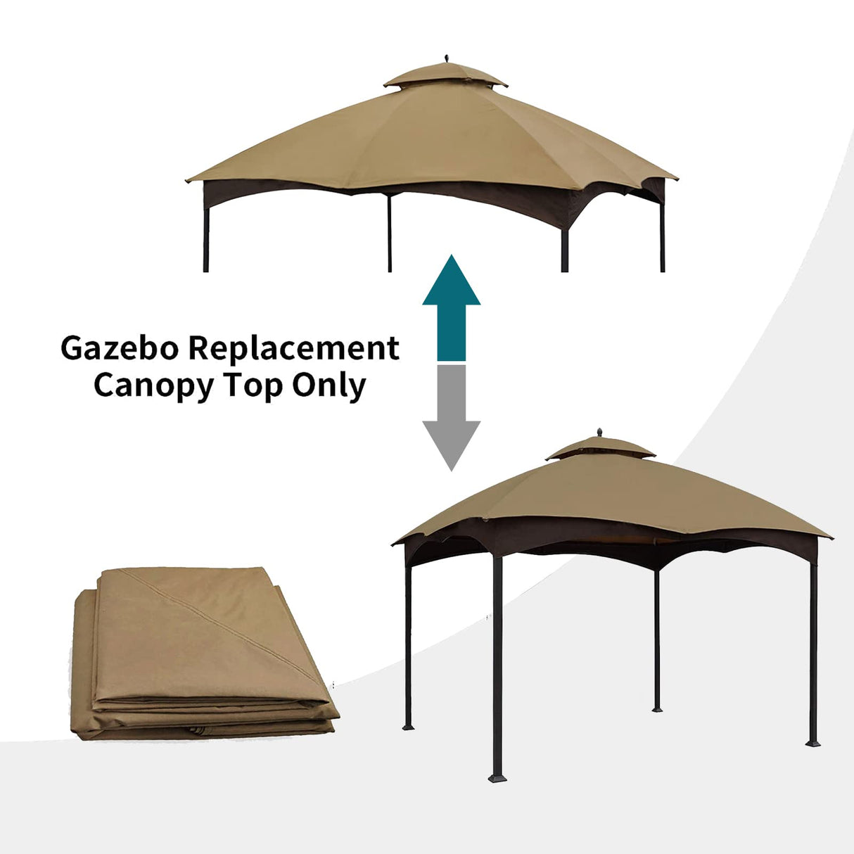 Gazebo Replacement Canopy Top Cover - Wonwon 10X12 Double Tiered Canopy Roof for Lowe's Allen Roth Gazebo Model #GF-12S004BTO/GF-12S004B-1 (Khaki) Wonwon