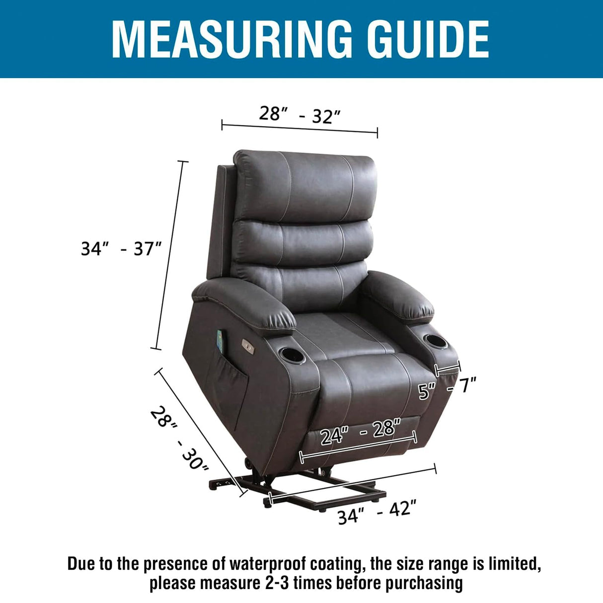 H.VERSAILTEX 100% Waterproof Recliner Chair Cover,Stretch Jacquard Couch Cover for Recliner Electric Power Lift Recliner Chair Slipcover for Elderly Fitted Standard with Side Pocket,Grey H.VERSAILTEX