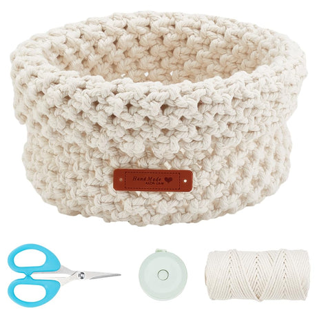 FREEBLOSS Macrame Basket Kit - DIY Macrame Kit with Video Tutorial and 100m Cotton Cord for Storage and Crafting FREEBLOSS