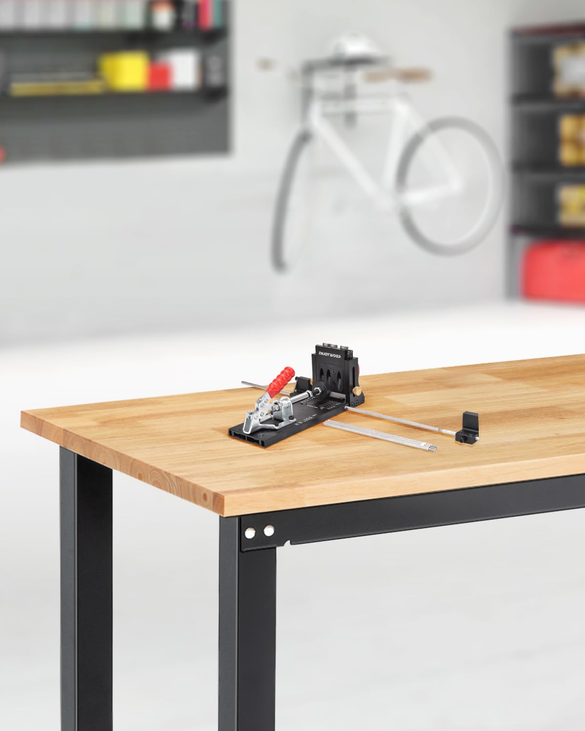 ENJOYWOOD Work Bench 60 Inch Work Table for Garage Heavy Duty Rubberwood Tabletop Workbench for Woodworking Shop Home Office Electronic Cutting Wood ENJOYWOOD