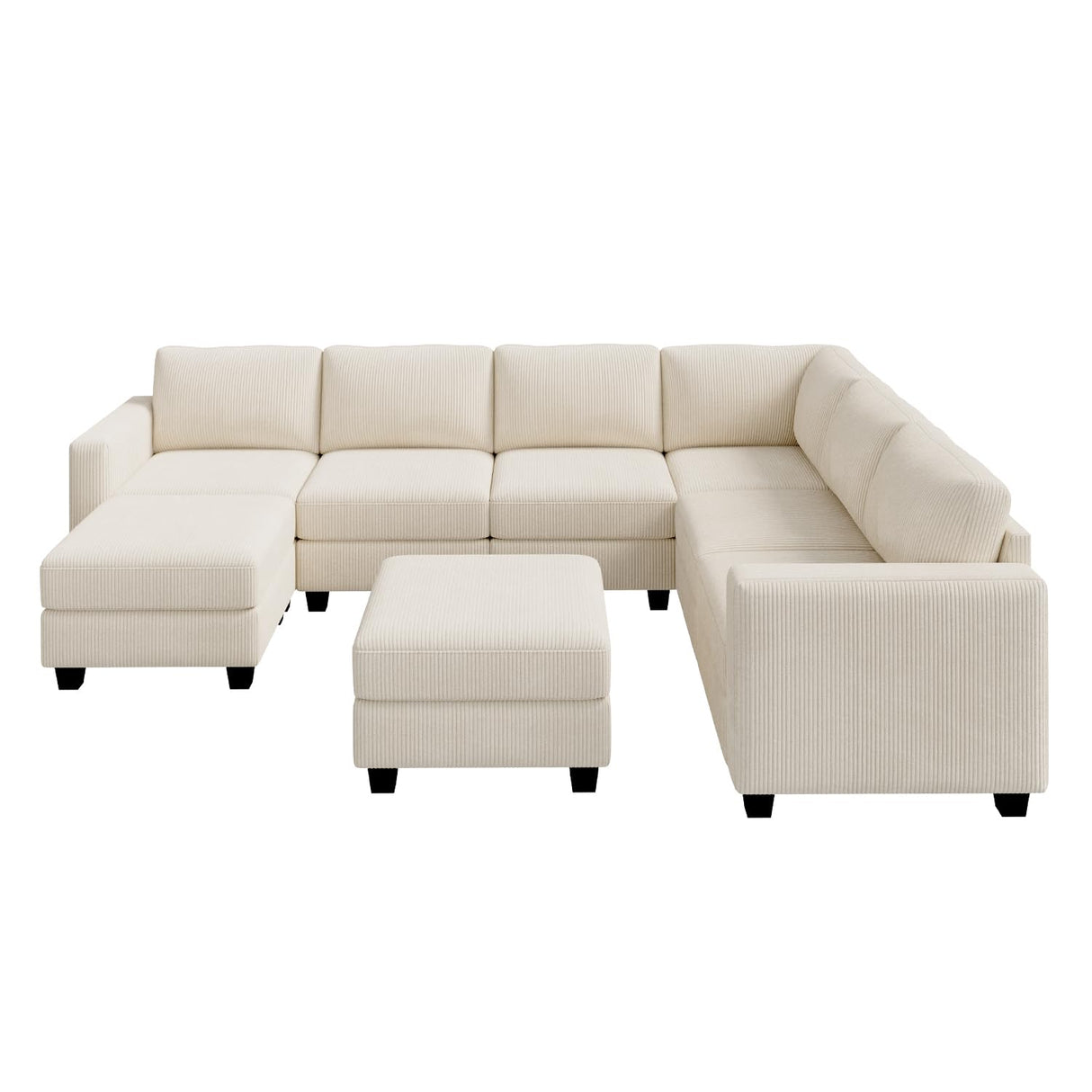HONBAY Corduroy Sectional Couch with Storage U Shaped Sectional Sofa Modular Sectional Couches for Living Room, Beige HONBAY