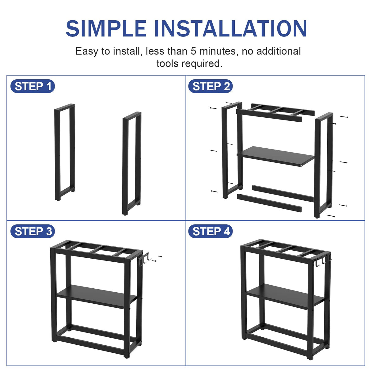 Livofloral 10-20 Gallon Fish Tank Stand with Storage Shelf, Aquarium Stand Measuring 24.8" W x 9.5" D x 30.1" H with Hooks,Heavy Duty Metal Turtle Reptile Tank Stand, Easy Assemble Livofloral