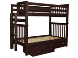 Bedz King Tall Bunk Beds Twin over Twin Mission Style with End Ladder and 2 Under Bed Drawers, Dark Cherry Bedz King