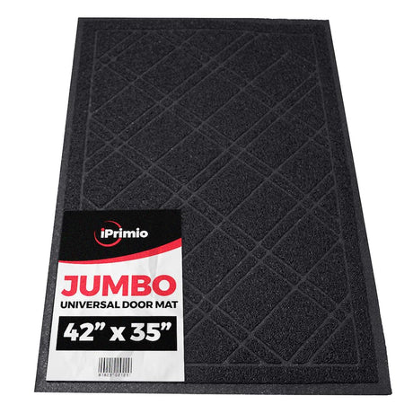 SlipToGrip Universal Door Mat, Plaid Design - Black, 42 x 35 - Anti Slip, Durable & Washable, Outdoor & Indoor Floor Welcome Mat Door Mat Entry -Rug for Garage, Patio, Front Door, Dust Absorbent SlipToGrip
