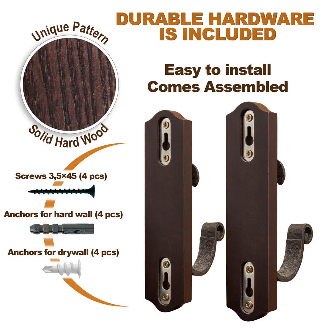 TESLYAR Gun Rack Wall Mount Hold Up Displays Horizontal Gun Rack and Shotgun Hooks Store Rifle Shotgun Bow Real Hardwood Hanger Brown TESLYAR