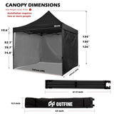 OUTFINE Heavy Duty Canopy 10x10 Pop Up Commercial Canopy Tent with 3 Side Walls Instant Shade, Bonus Upgrade Roller Bag, 4 Weight Bags, Stakes and Ropes (Black, 10 * 10FT) OUTFINE