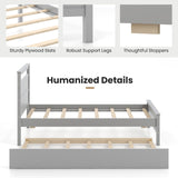 KOMFOTT Twin Bed Frame with Trundle, Wood Bed Frame with Pull-Out Trundle, Headboard & Footboard, Wooden Slat Support, No Box Spring Needed, Mattress Foundation (Grey) KOMFOTT