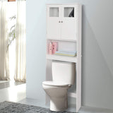 Bonnlo Over The Toilet Storage Cabinet with Adjustable Shelf White Bathroom Floor Organizer Space Saver with Double Doors, 67" Height Bonnlo