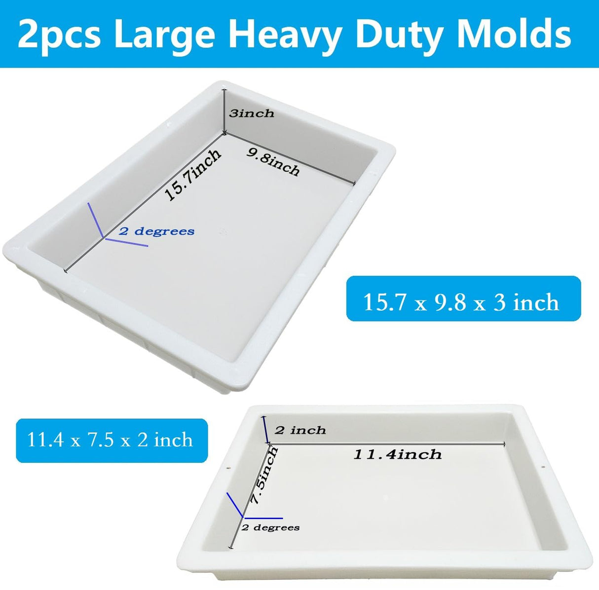 2Pcs Extra Large Reusable Epoxy Resin Table Mold15.7x9.8x3 inch 11.4x7.5x2 inch Rectangles Epoxy Resin Molds for River Table, Coffee Side Table, Cutting Board, Charcuterie Board, Art Panel ModWgGuo