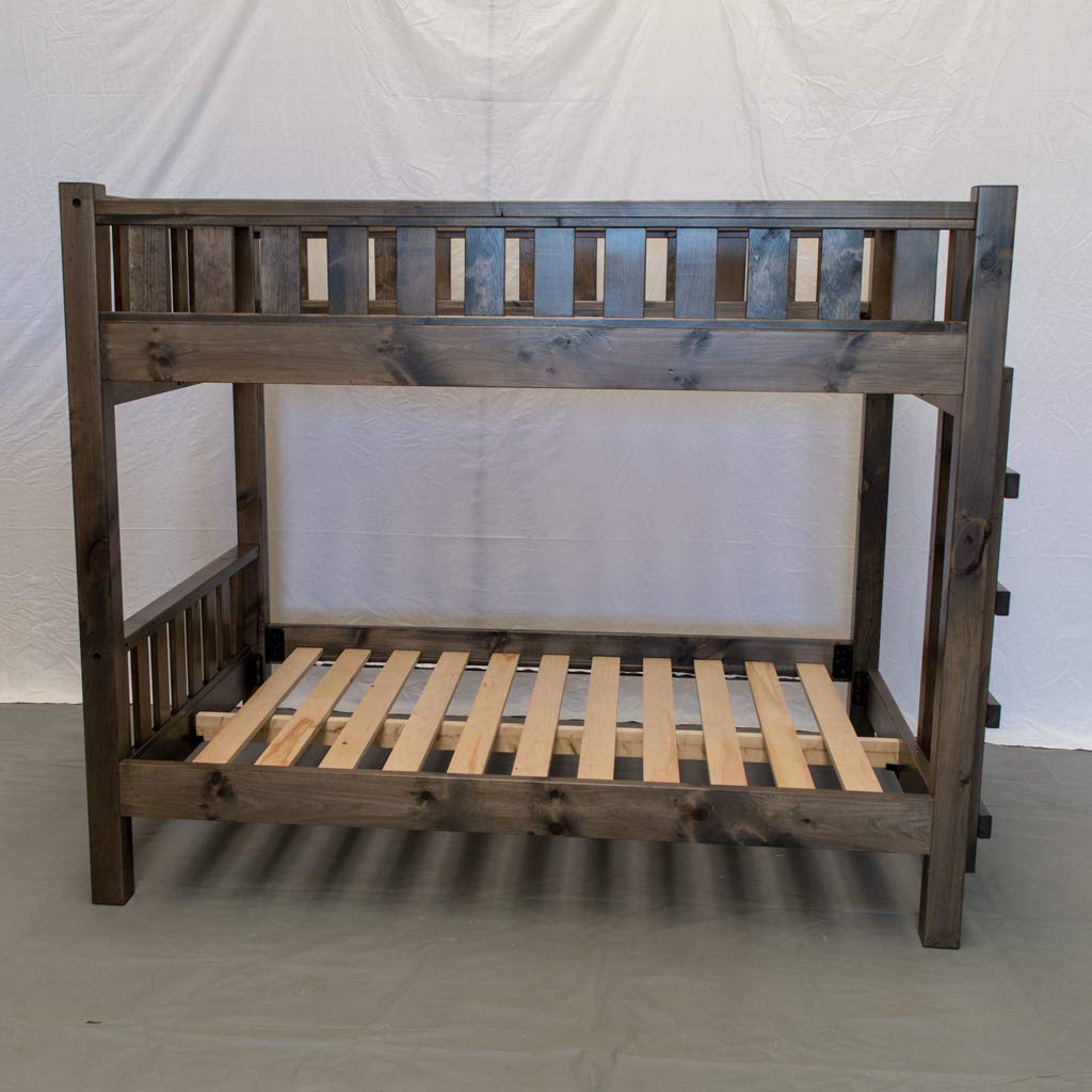 Farmhouse Wood Bunk Bed Frame, Full Over Full Size - Rustic & Modern Style, Brown Finish, Adults, Kids, Amish Handcrafted in USA Midwest Farmhouse